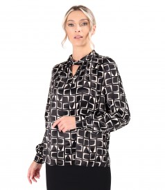 Viscose satin blouse printed with geometric motifs