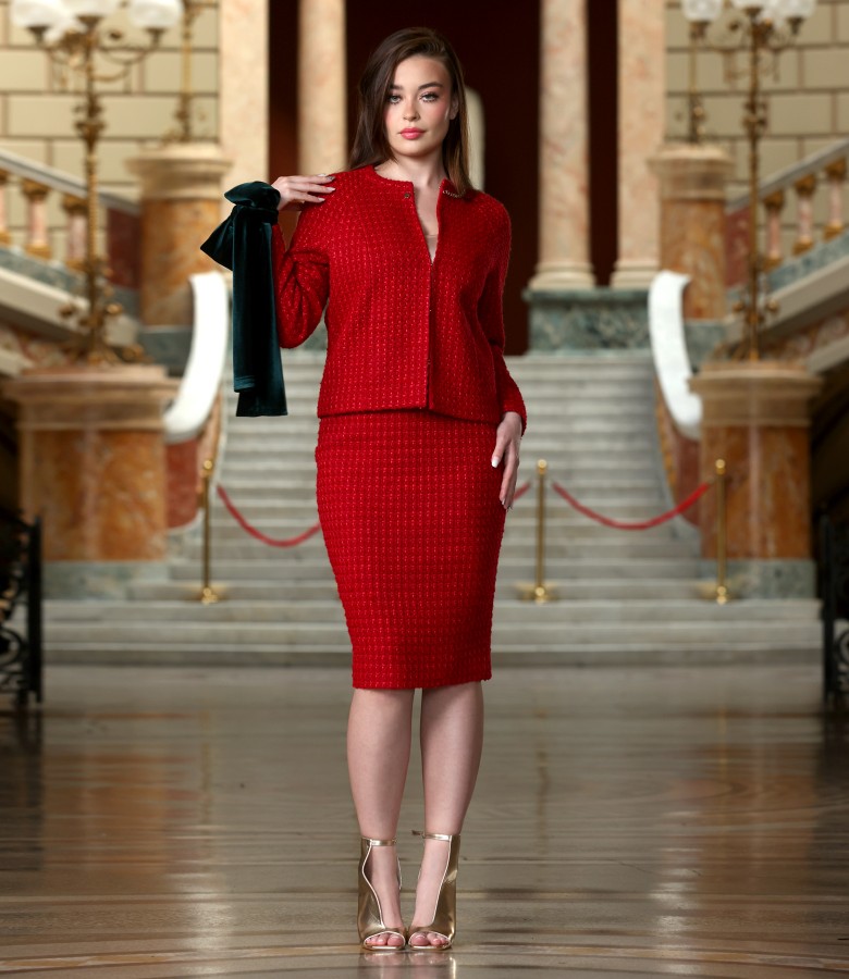 Womens office suit with jacket and skirt made of curls with wool and viscose