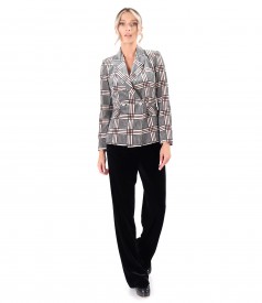 Plaid velvet jacket with wide elastic velvet pants