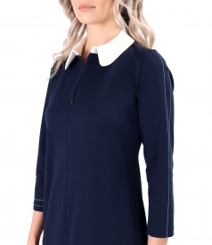 Office dress made of thick elastic jersey with white collar