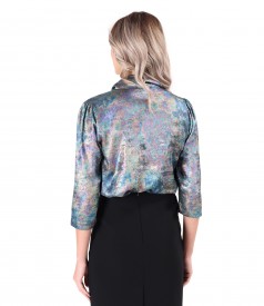 Elegant crepe blouse with pearlescent effect and scarf collar