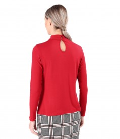 Elastic viscose jersey blouse with pleats at the neckline
