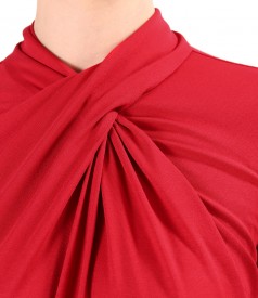 Elastic viscose jersey blouse with pleats at the neckline