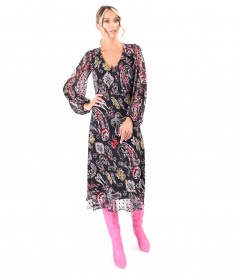 Midi dress made of printed veil with paisley motifs