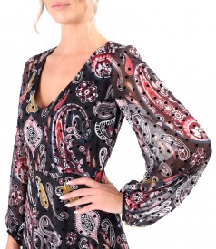 Midi dress made of printed veil with paisley motifs