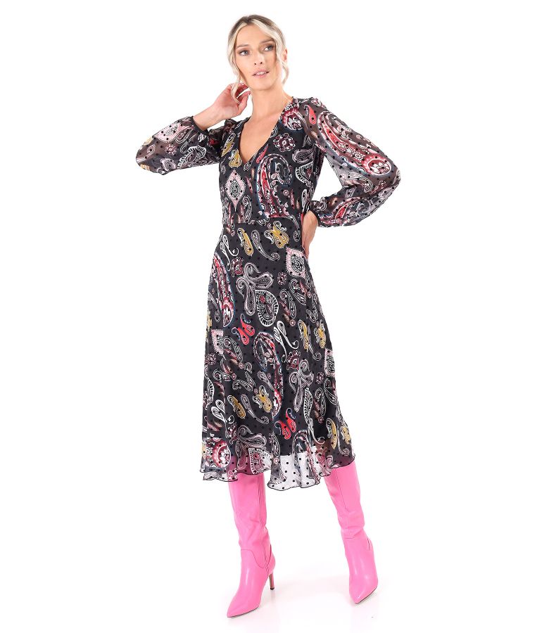 Midi dress made of printed veil with paisley motifs
