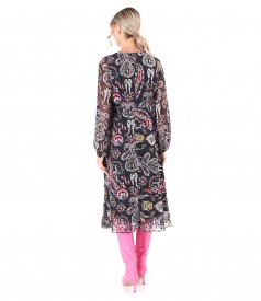 Midi dress made of printed veil with paisley motifs