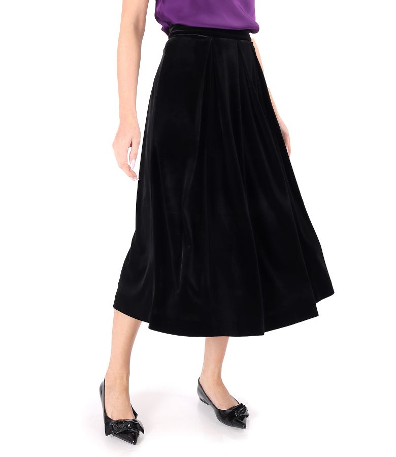 Black elastic velvet midi skirt