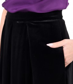 Black elastic velvet midi skirt