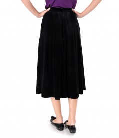 Black elastic velvet midi skirt