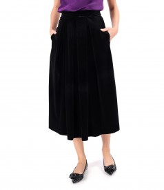 Black elastic velvet midi skirt