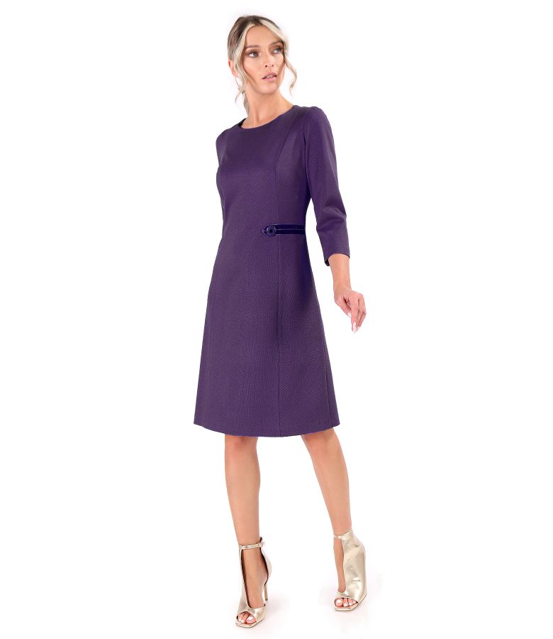 Flared office dress made of textured fabric with viscose