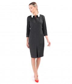 Office dress made of thick elastic jersey with white collar