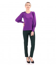Elastic jersey blouse with long  sleeves and cuffs