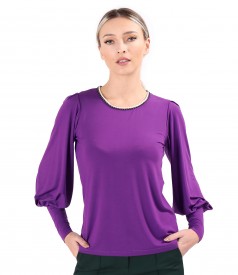 Elastic jersey blouse with long  sleeves and cuffs