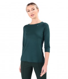 Elastic jersey blouse with 3/4 sleeves