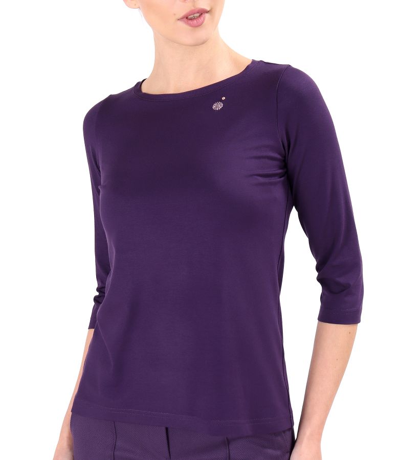 Elastic jersey blouse with 3/4 sleeves