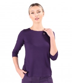 Elastic jersey blouse with 3/4 sleeves