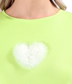 Elastic jersey blouse with decorative tulle heart