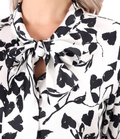 Viscose satin blouse with scarf collar