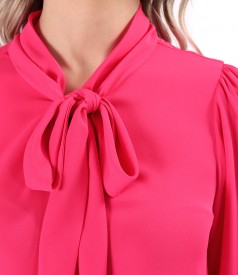 Blouse with long sleeves and scarf collar