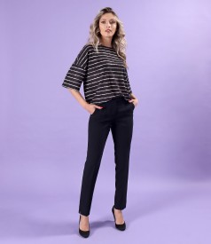 Elastic jersey blouse with stripes