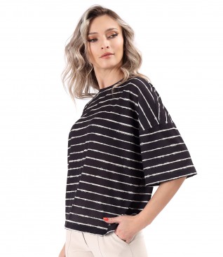 Elastic jersey blouse with stripes