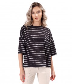 Elastic jersey blouse with stripes