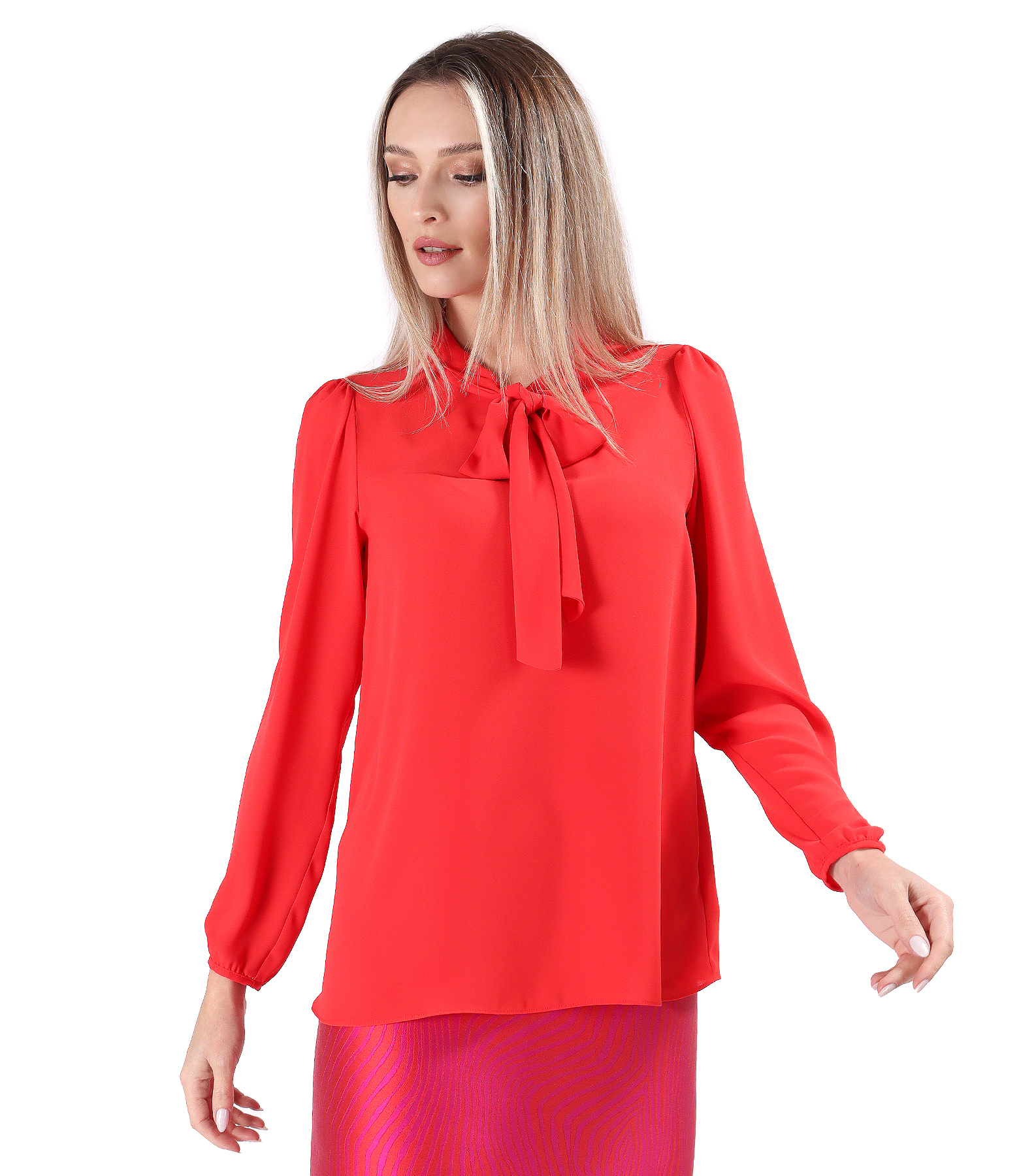 Long-sleeved blouse with scarf collar