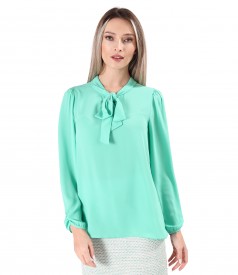 Blouse with long sleeves and scarf collar