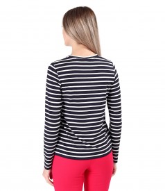 Long-sleeved blouse in elastic jersey with stripes