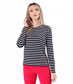 Long-sleeved blouse in elastic jersey with stripes