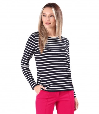 Long-sleeved blouse in elastic jersey with stripes