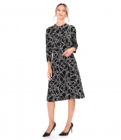 Viscose midi dress with round collar