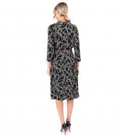 Viscose midi dress with round collar