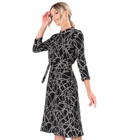 Viscose midi dress with round collar