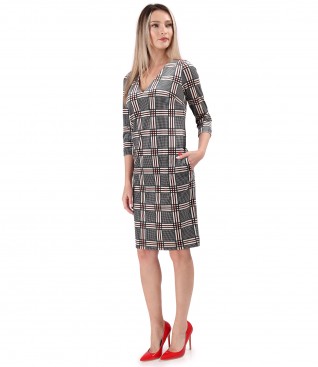 Elegant checkered elastic velvet dress