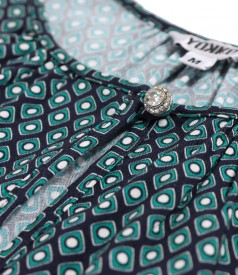 Long-sleeved viscose blouse printed with geometric motifs