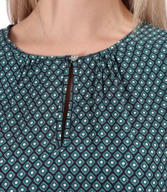 Long-sleeved viscose blouse printed with geometric motifs