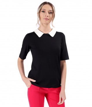 Elegant elastic jersey blouse with white collar