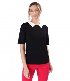 Elegant elastic jersey blouse with white collar