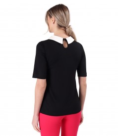 Elegant elastic jersey blouse with white collar