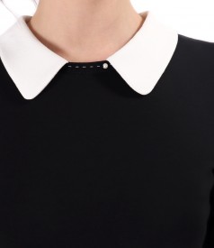 Elegant elastic jersey blouse with white collar