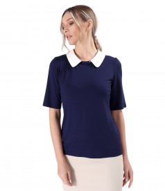 Elastic jersey blouse with white collar