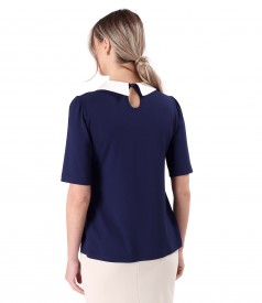 Elastic jersey blouse with white collar