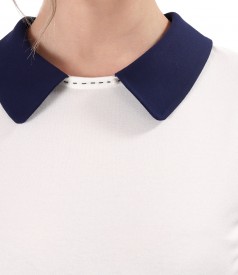 Elastic jersey blouse with navy blue collar