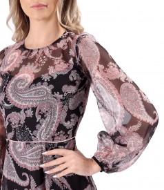 Digitally printed soft veil midi dress with paisley motifs