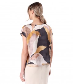 Elegant digital printed satin blouse with floral motifs