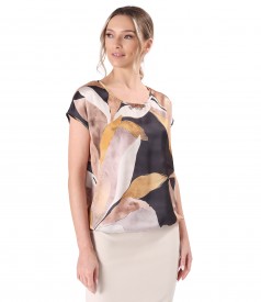 Elegant digital printed satin blouse with floral motifs