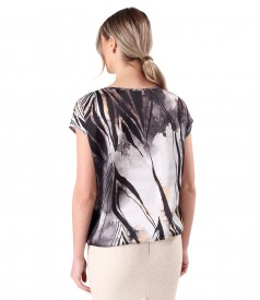 Elegant digital printed satin blouse with floral motifs